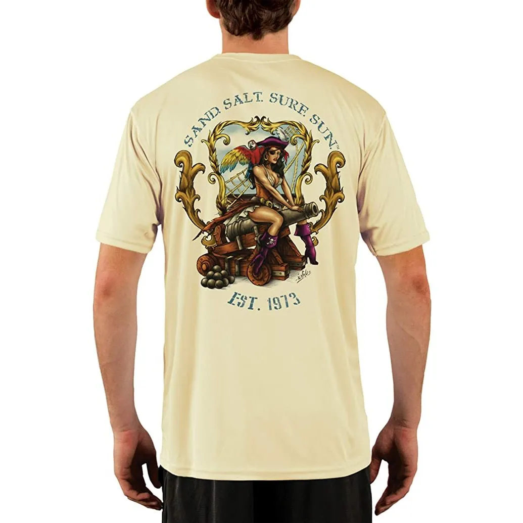 SAND.SALT.SURF.SUN. Pirate Girl Cannon Men's UPF 50  UV Sun Protection Performance Short Sleeve T-Shirt