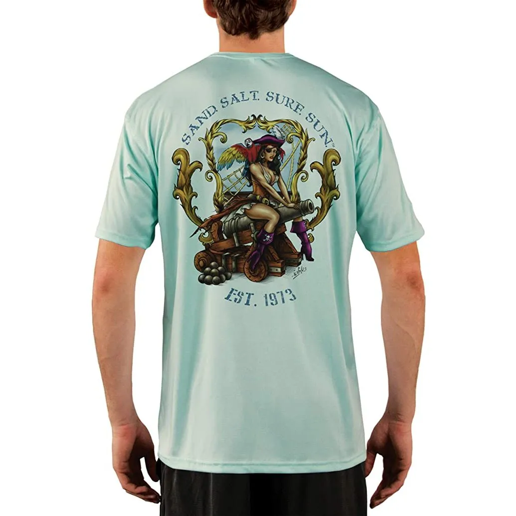 SAND.SALT.SURF.SUN. Pirate Girl Cannon Men's UPF 50  UV Sun Protection Performance Short Sleeve T-Shirt