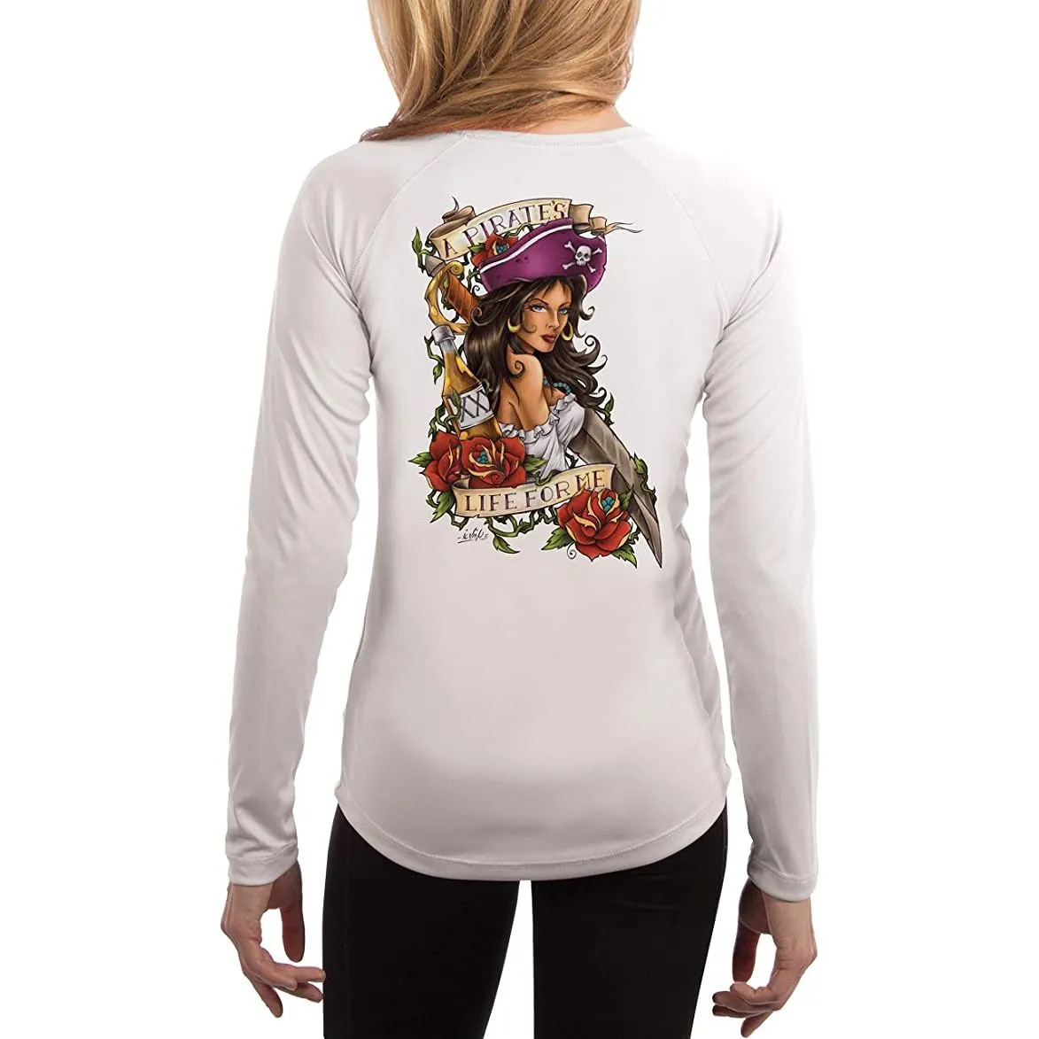 SAND.SALT.SURF.SUN. Pirate Girl Women's UPF 50  UV Sun Protection Performance Long Sleeve T-Shirt