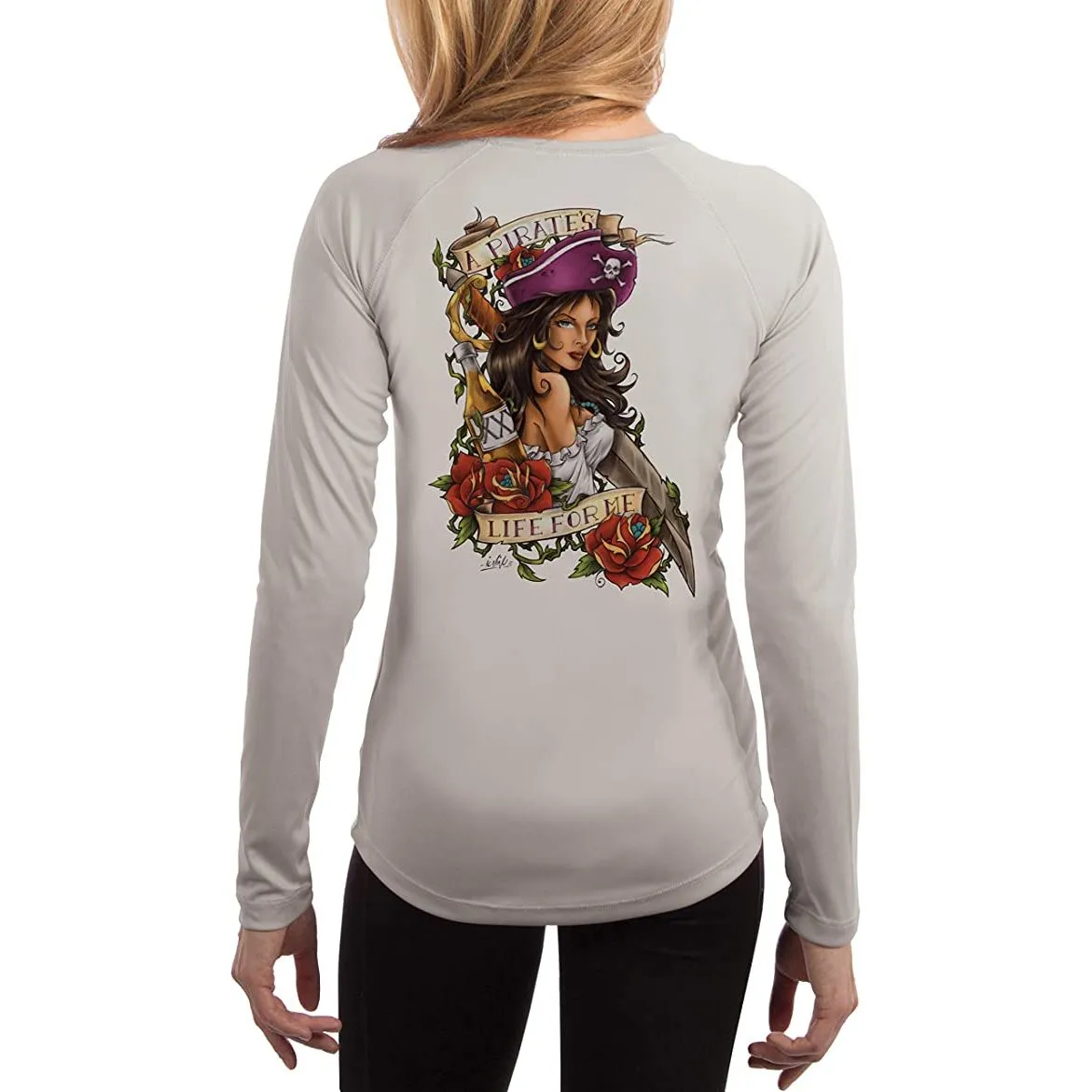SAND.SALT.SURF.SUN. Pirate Girl Women's UPF 50  UV Sun Protection Performance Long Sleeve T-Shirt