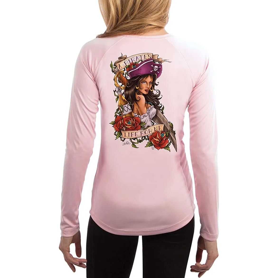 SAND.SALT.SURF.SUN. Pirate Girl Women's UPF 50  UV Sun Protection Performance Long Sleeve T-Shirt