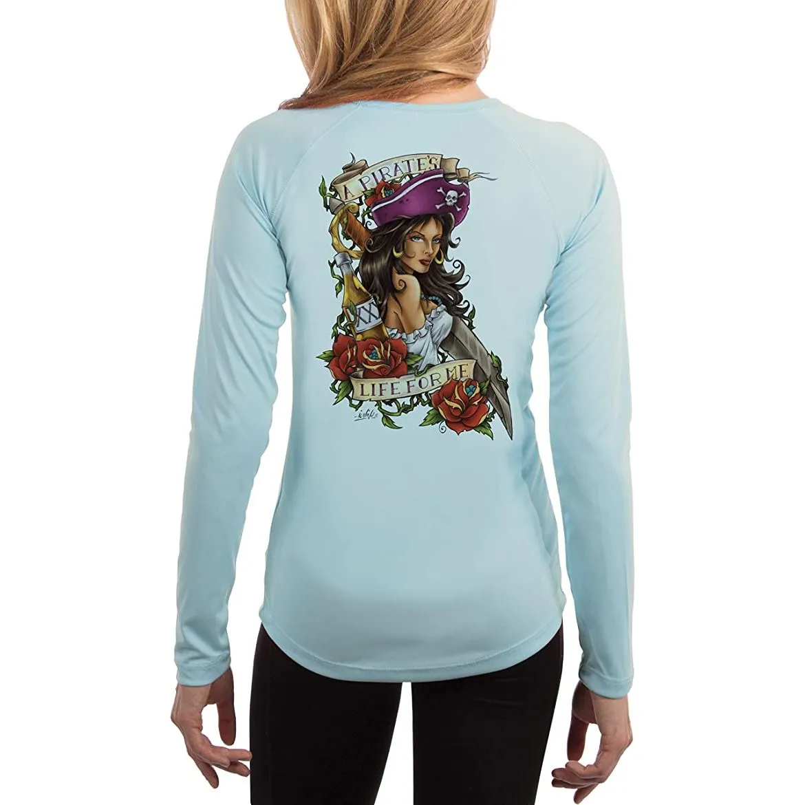 SAND.SALT.SURF.SUN. Pirate Girl Women's UPF 50  UV Sun Protection Performance Long Sleeve T-Shirt