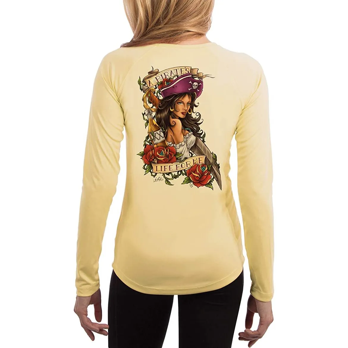 SAND.SALT.SURF.SUN. Pirate Girl Women's UPF 50  UV Sun Protection Performance Long Sleeve T-Shirt