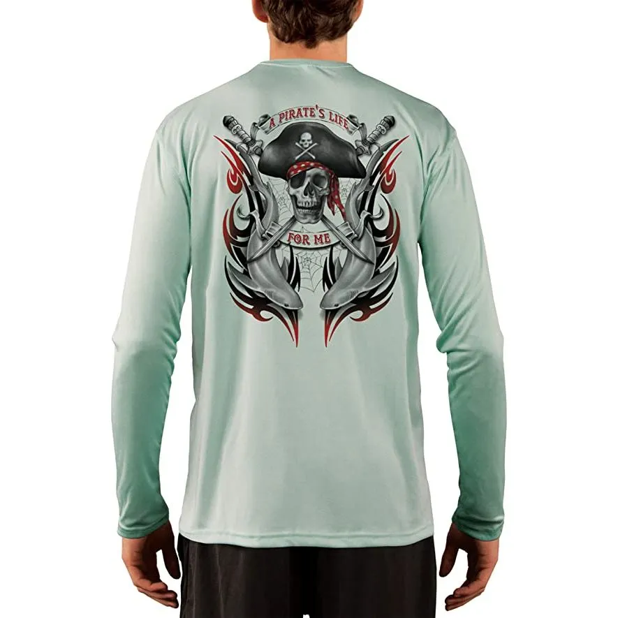 SAND.SALT.SURF.SUN. Pirate Life with Sharks Men's UPF 50  UV Sun Protection Performance Long Sleeve T-Shirt