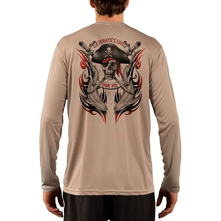 SAND.SALT.SURF.SUN. Pirate Life with Sharks Men's UPF 50  UV Sun Protection Performance Long Sleeve T-Shirt