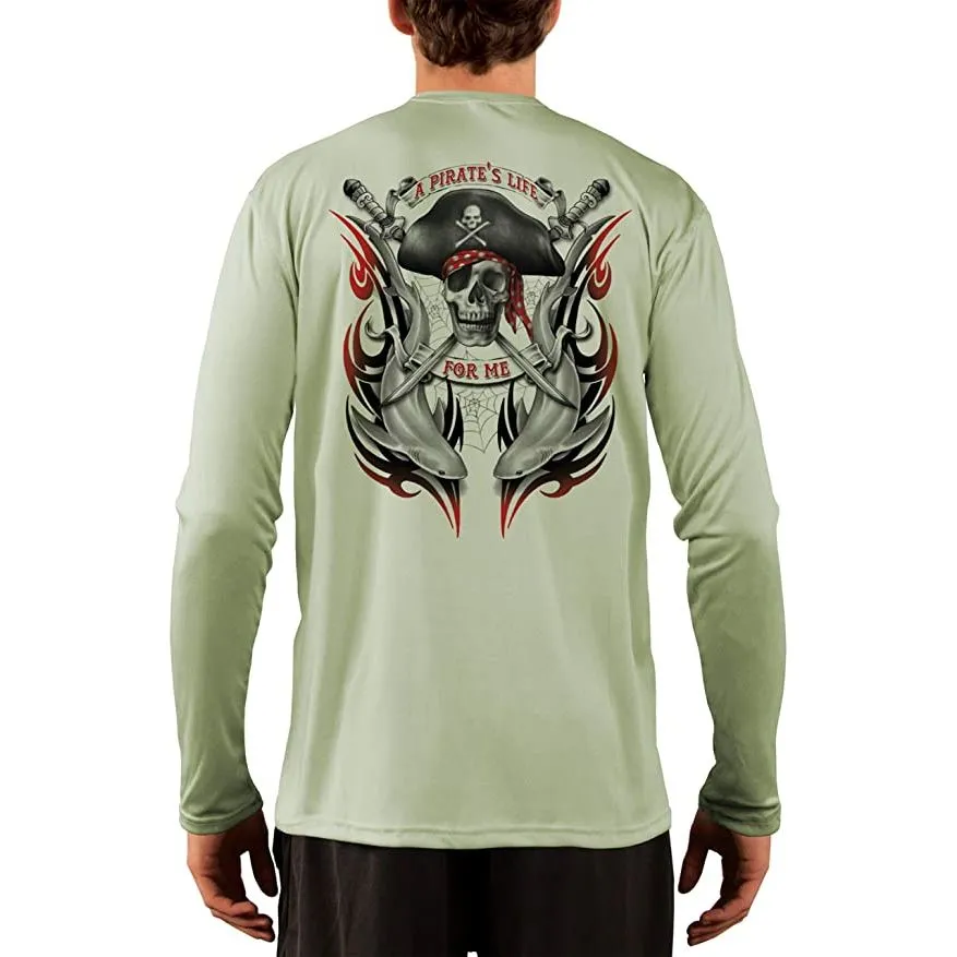 SAND.SALT.SURF.SUN. Pirate Life with Sharks Men's UPF 50  UV Sun Protection Performance Long Sleeve T-Shirt