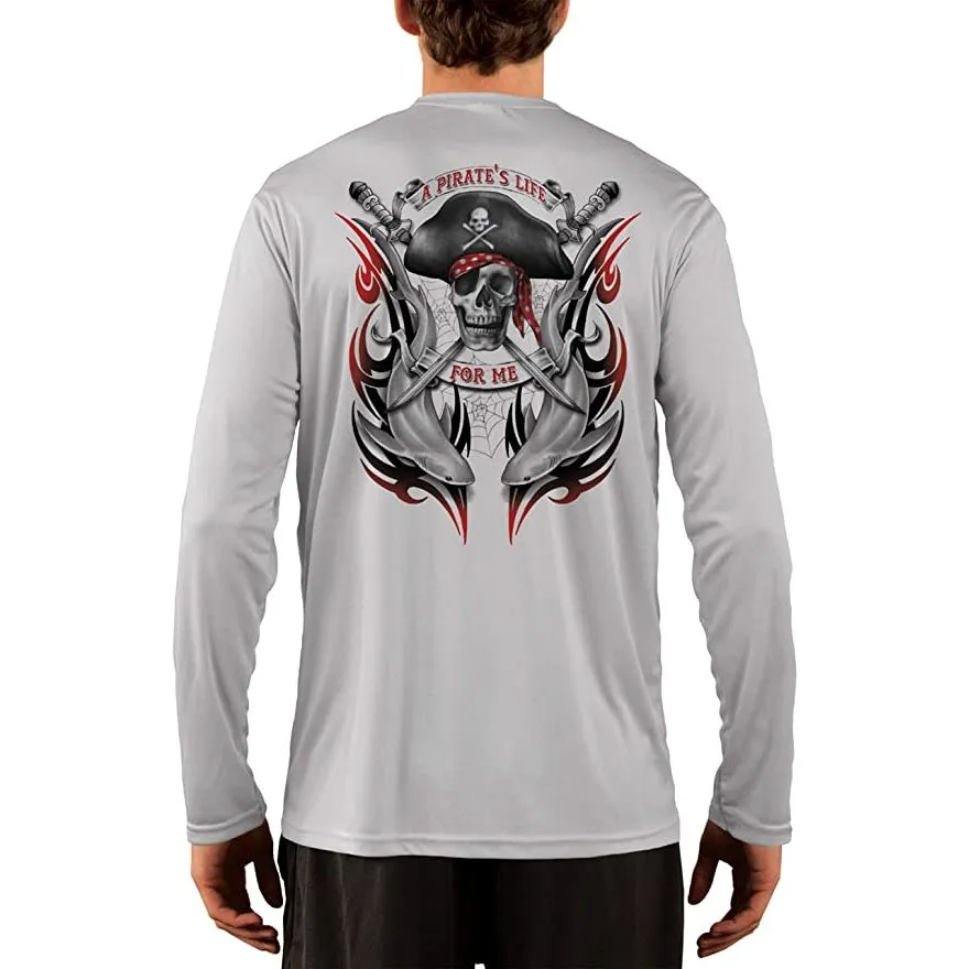 SAND.SALT.SURF.SUN. Pirate Life with Sharks Men's UPF 50  UV Sun Protection Performance Long Sleeve T-Shirt