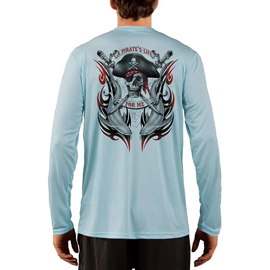 SAND.SALT.SURF.SUN. Pirate Life with Sharks Men's UPF 50  UV Sun Protection Performance Long Sleeve T-Shirt