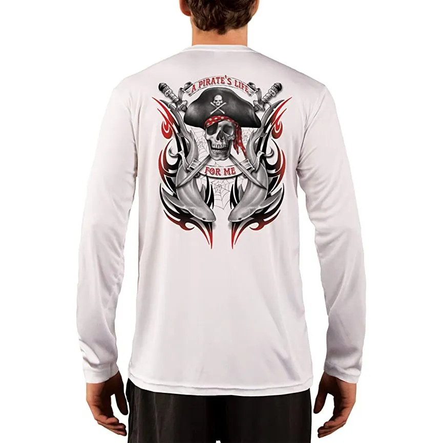 SAND.SALT.SURF.SUN. Pirate Life with Sharks Men's UPF 50  UV Sun Protection Performance Long Sleeve T-Shirt