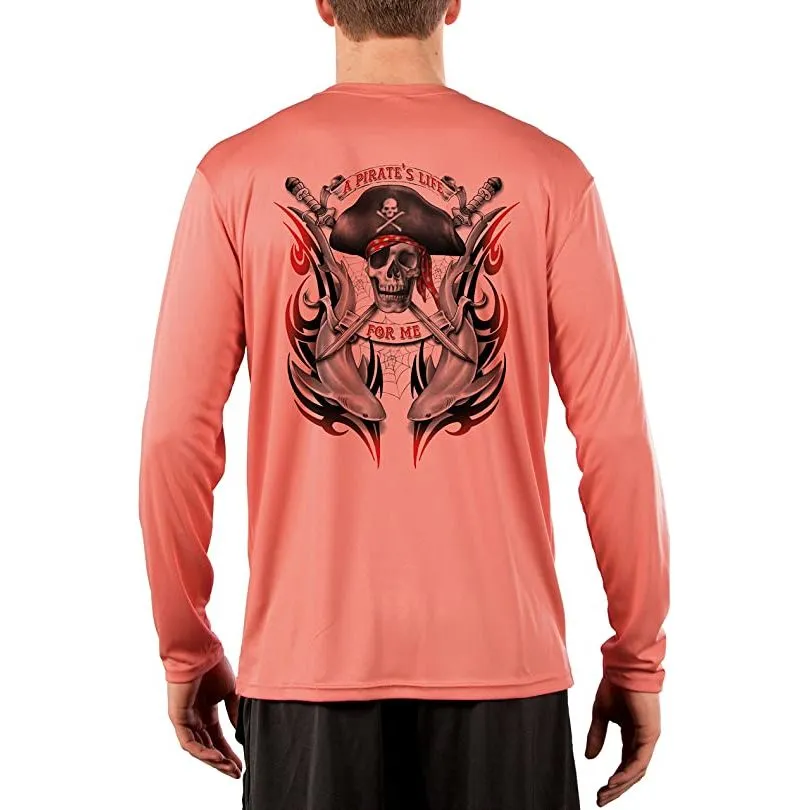 SAND.SALT.SURF.SUN. Pirate Life with Sharks Men's UPF 50  UV Sun Protection Performance Long Sleeve T-Shirt