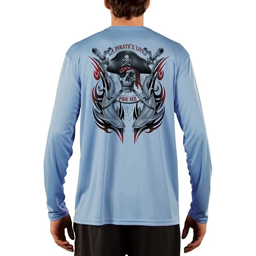 SAND.SALT.SURF.SUN. Pirate Life with Sharks Men's UPF 50  UV Sun Protection Performance Long Sleeve T-Shirt