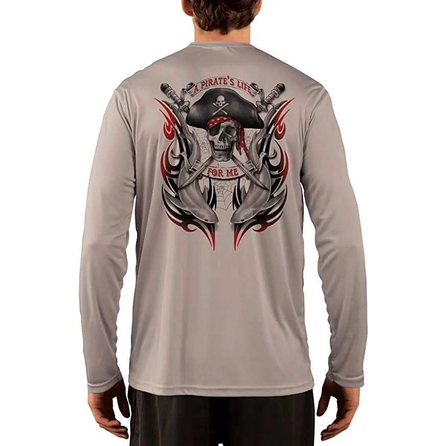 SAND.SALT.SURF.SUN. Pirate Life with Sharks Men's UPF 50  UV Sun Protection Performance Long Sleeve T-Shirt