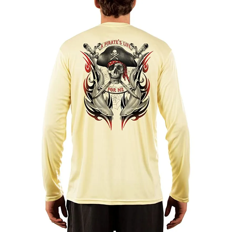 SAND.SALT.SURF.SUN. Pirate Life with Sharks Men's UPF 50  UV Sun Protection Performance Long Sleeve T-Shirt