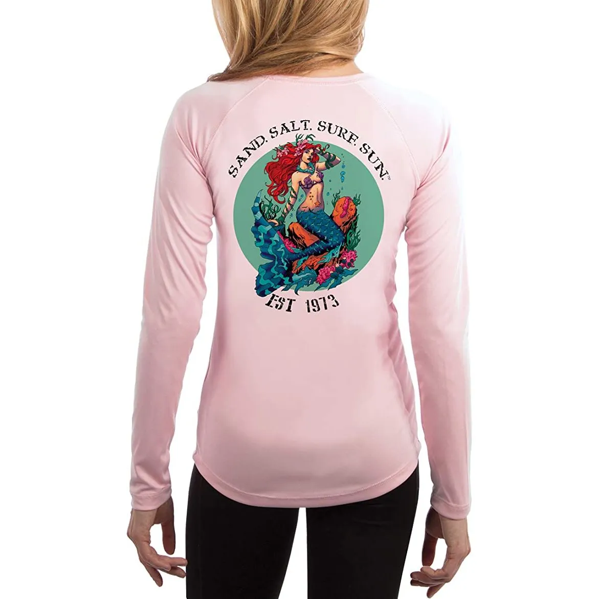 SAND.SALT.SURF.SUN. Redhead Mermaid Women's UPF 50  UV Sun Protection Performance Long Sleeve T-Shirt