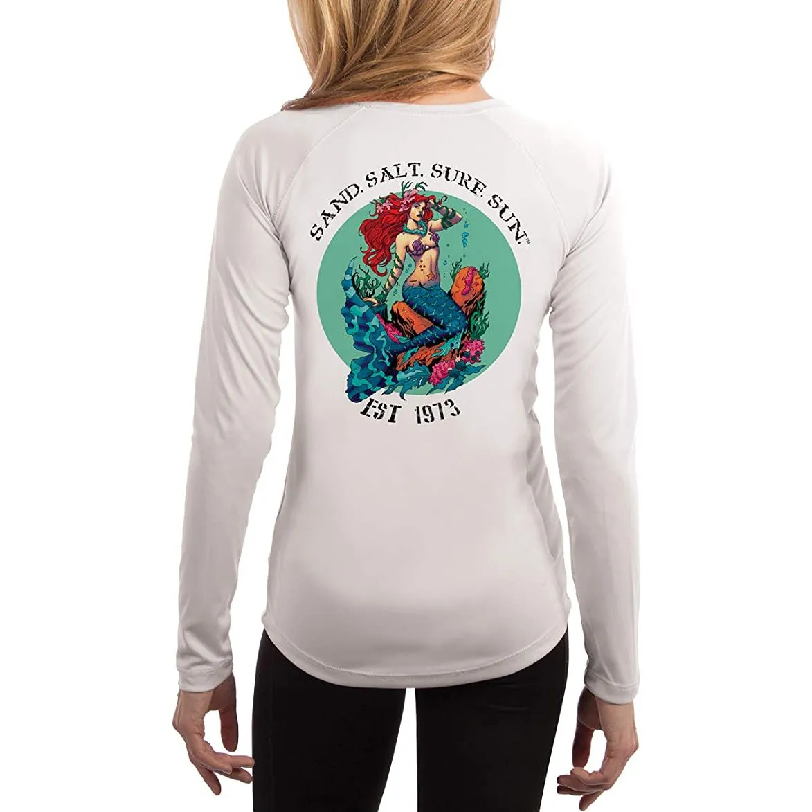 SAND.SALT.SURF.SUN. Redhead Mermaid Women's UPF 50  UV Sun Protection Performance Long Sleeve T-Shirt