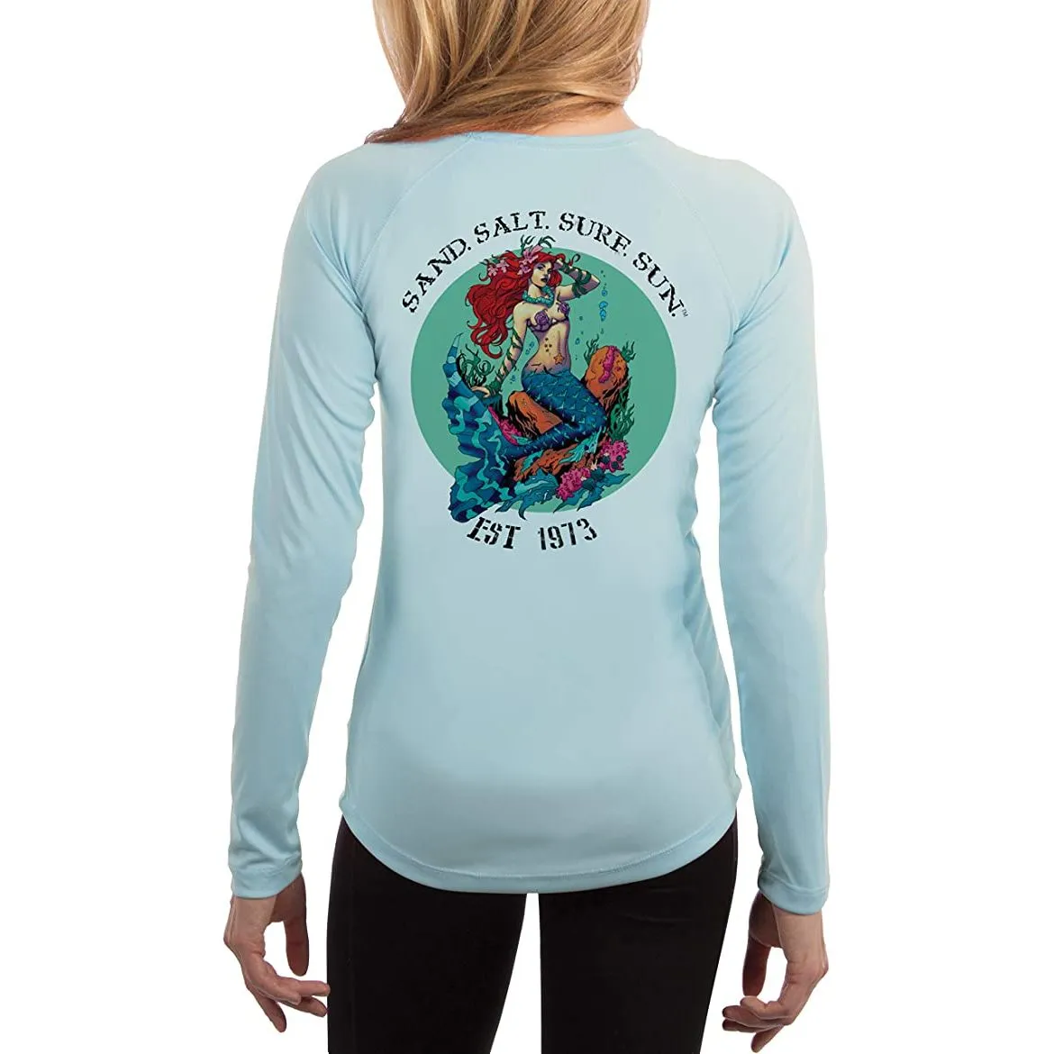 SAND.SALT.SURF.SUN. Redhead Mermaid Women's UPF 50  UV Sun Protection Performance Long Sleeve T-Shirt