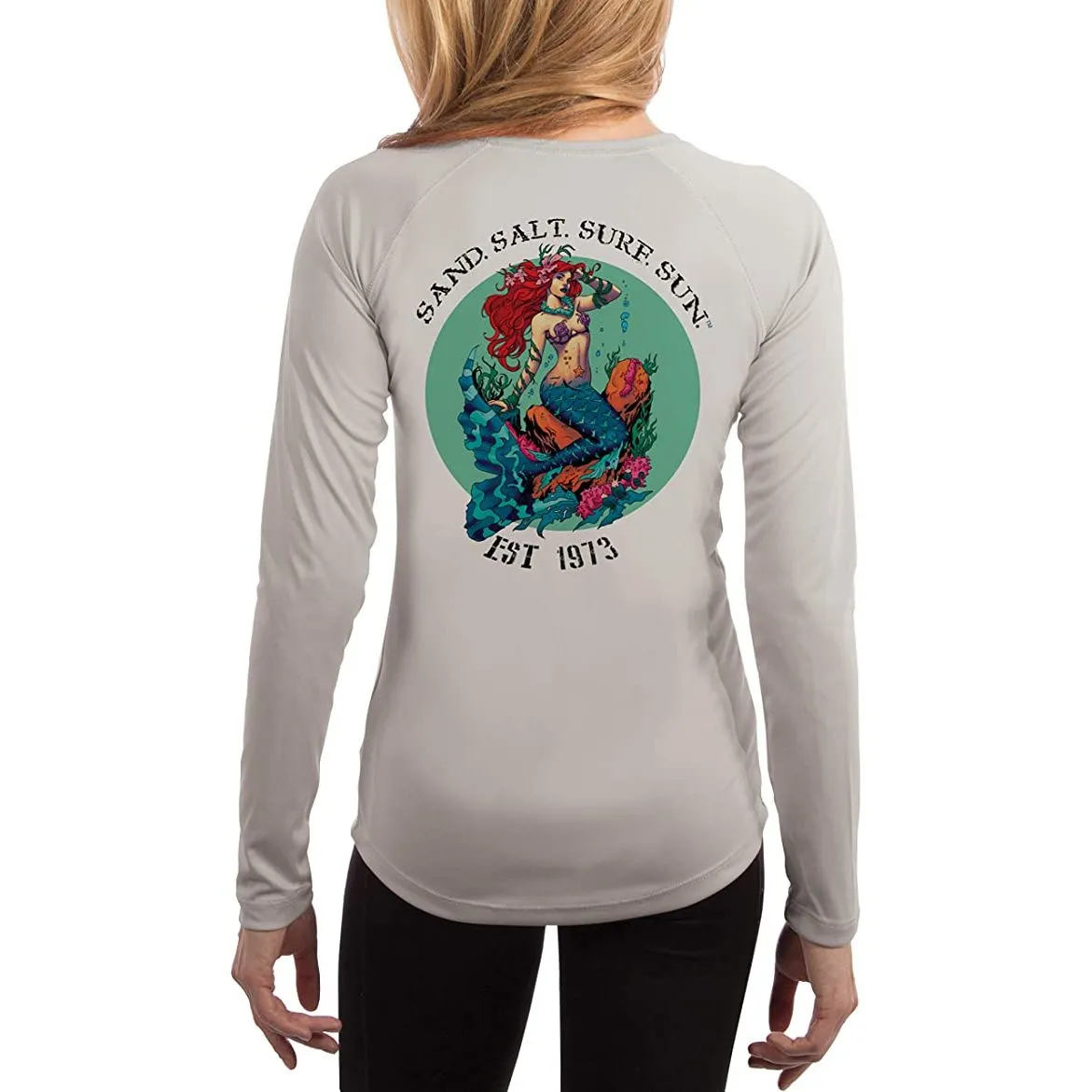 SAND.SALT.SURF.SUN. Redhead Mermaid Women's UPF 50  UV Sun Protection Performance Long Sleeve T-Shirt