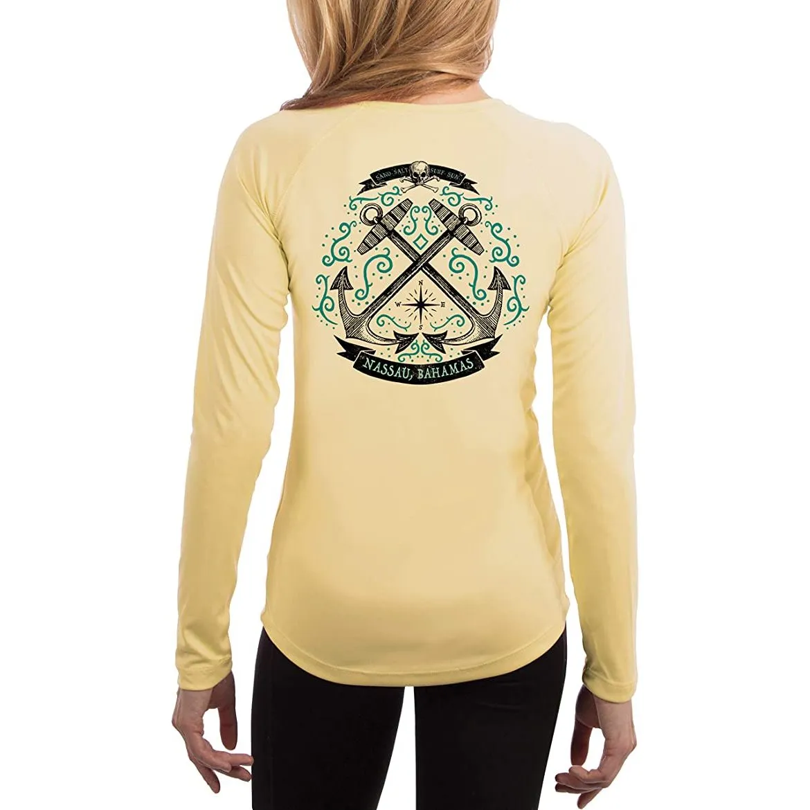 SAND.SALT.SURF.SUN. Sailing Anchor Blue Nassau Women's UPF 50  UV Sun Protection Performance Long Sleeve T-Shirt