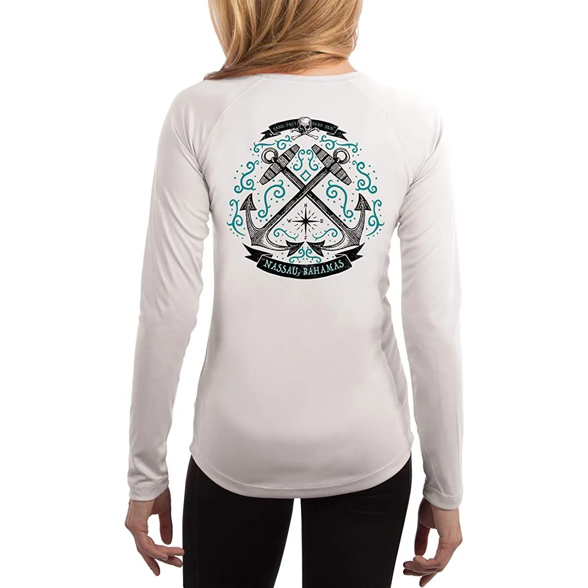 SAND.SALT.SURF.SUN. Sailing Anchor Blue Nassau Women's UPF 50  UV Sun Protection Performance Long Sleeve T-Shirt