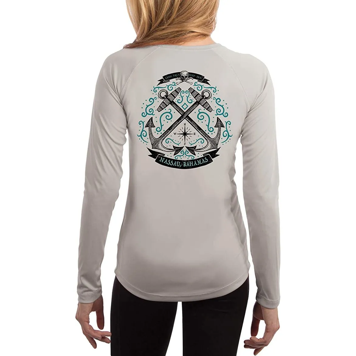 SAND.SALT.SURF.SUN. Sailing Anchor Blue Nassau Women's UPF 50  UV Sun Protection Performance Long Sleeve T-Shirt