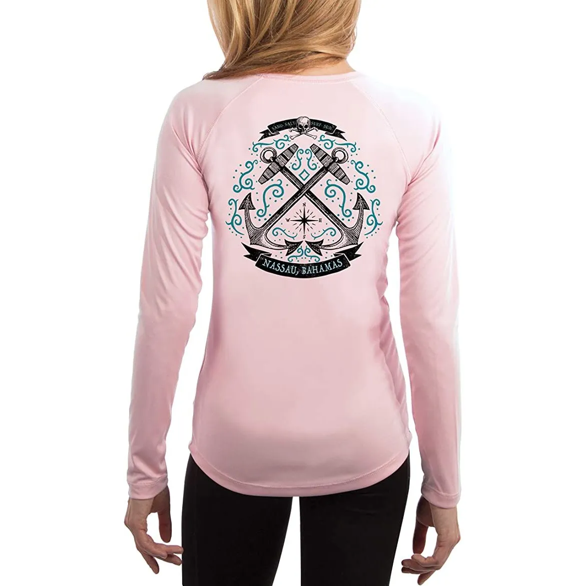 SAND.SALT.SURF.SUN. Sailing Anchor Blue Nassau Women's UPF 50  UV Sun Protection Performance Long Sleeve T-Shirt