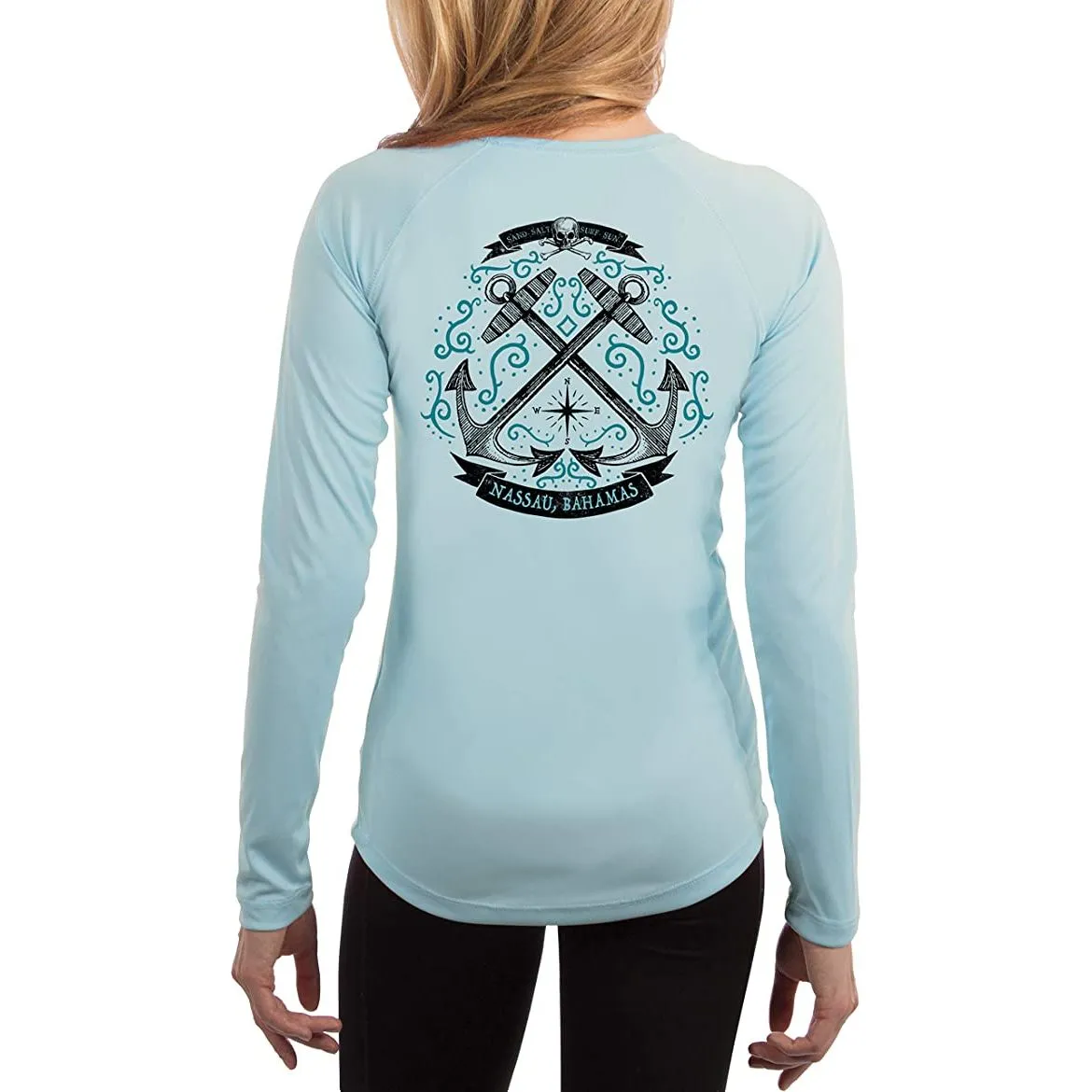 SAND.SALT.SURF.SUN. Sailing Anchor Blue Nassau Women's UPF 50  UV Sun Protection Performance Long Sleeve T-Shirt