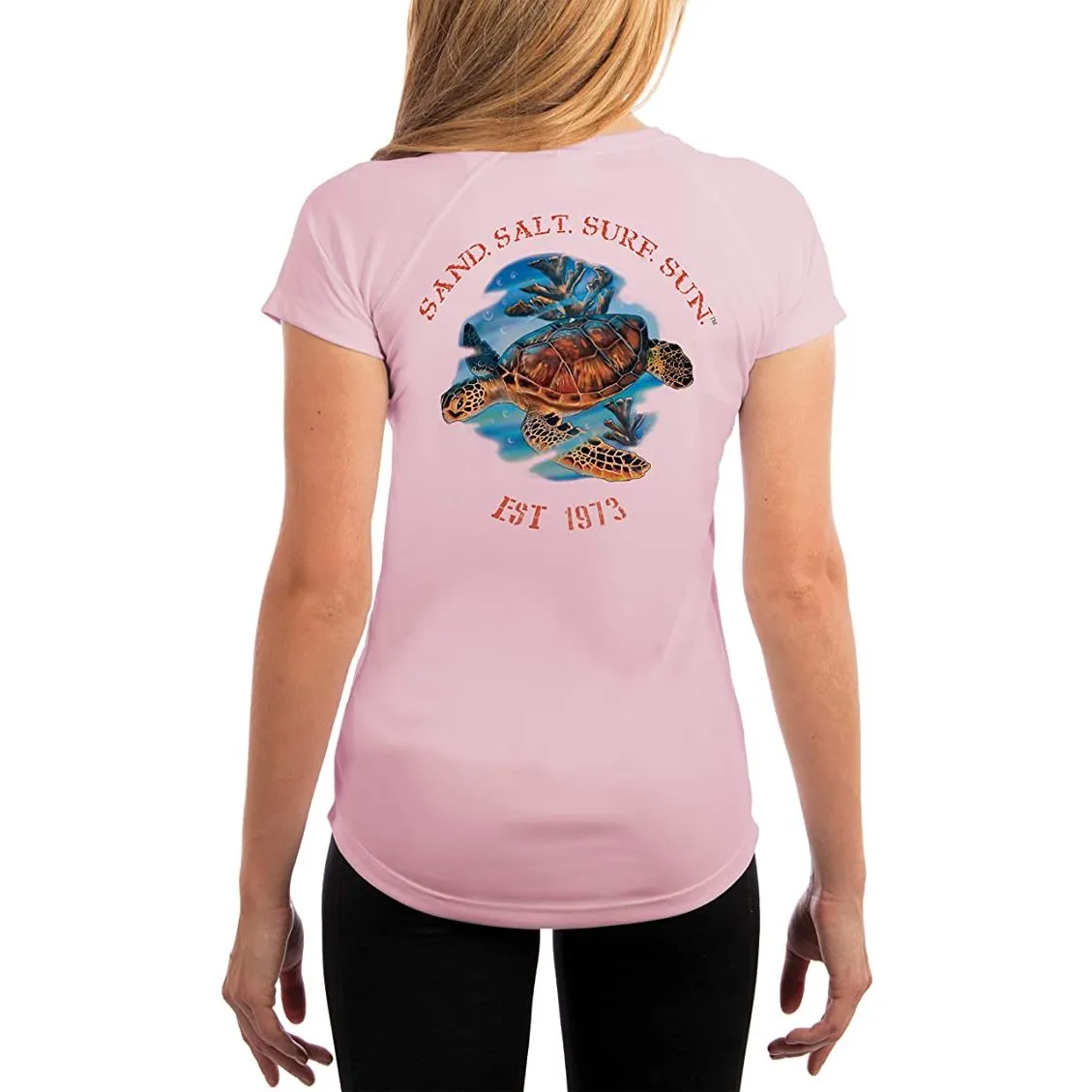 SAND.SALT.SURF.SUN. Sea Turtle Women's UPF 50  UV Sun Protection Performance Short Sleeve T-Shirt