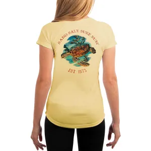 SAND.SALT.SURF.SUN. Sea Turtle Women's UPF 50  UV Sun Protection Performance Short Sleeve T-Shirt