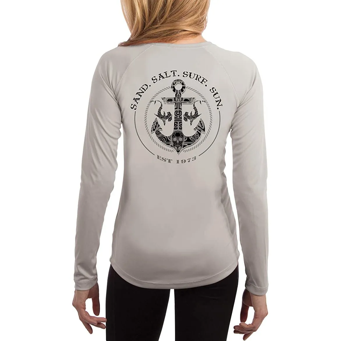 SAND.SALT.SURF.SUN. Shark Anchor Women's UPF 50  UV Sun Protection Performance Long Sleeve T-Shirt