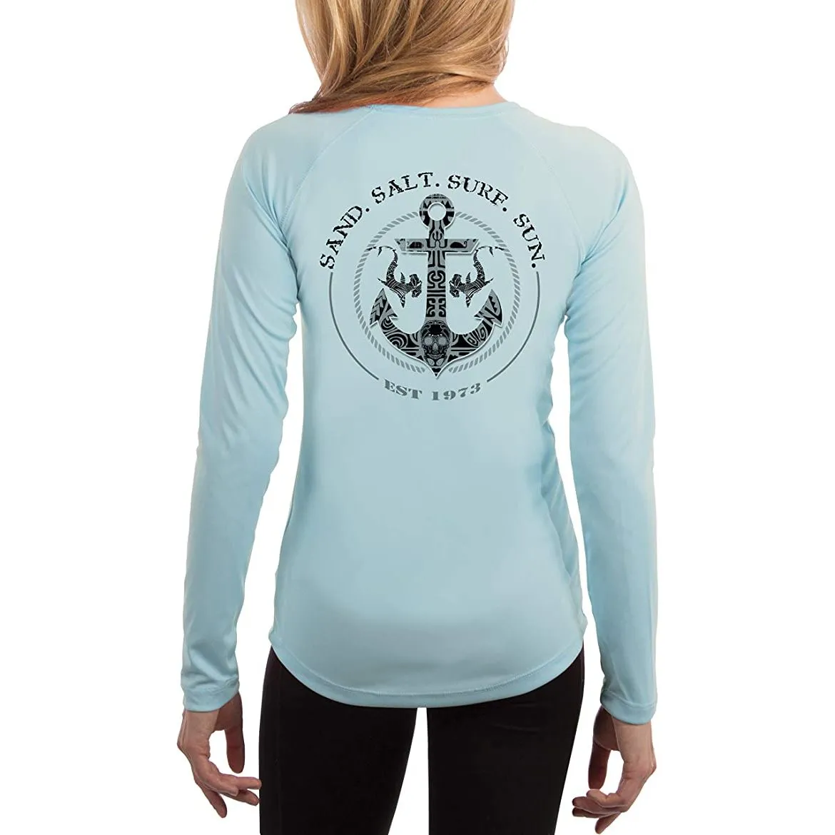 SAND.SALT.SURF.SUN. Shark Anchor Women's UPF 50  UV Sun Protection Performance Long Sleeve T-Shirt
