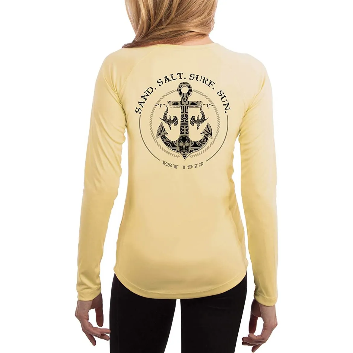 SAND.SALT.SURF.SUN. Shark Anchor Women's UPF 50  UV Sun Protection Performance Long Sleeve T-Shirt