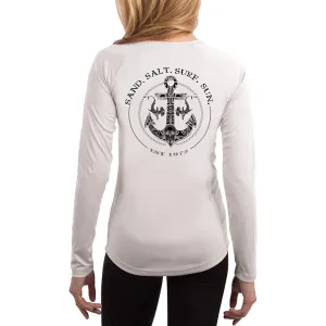 SAND.SALT.SURF.SUN. Shark Anchor Women's UPF 50  UV Sun Protection Performance Long Sleeve T-Shirt