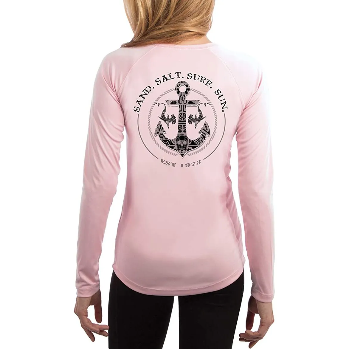 SAND.SALT.SURF.SUN. Shark Anchor Women's UPF 50  UV Sun Protection Performance Long Sleeve T-Shirt