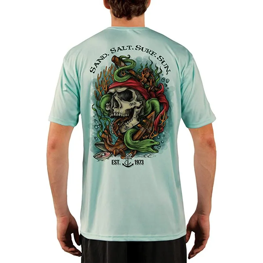 SAND.SALT.SURF.SUN. Skull EEL Men's UPF 50  UV Sun Protection Performance Short Sleeve T-Shirt