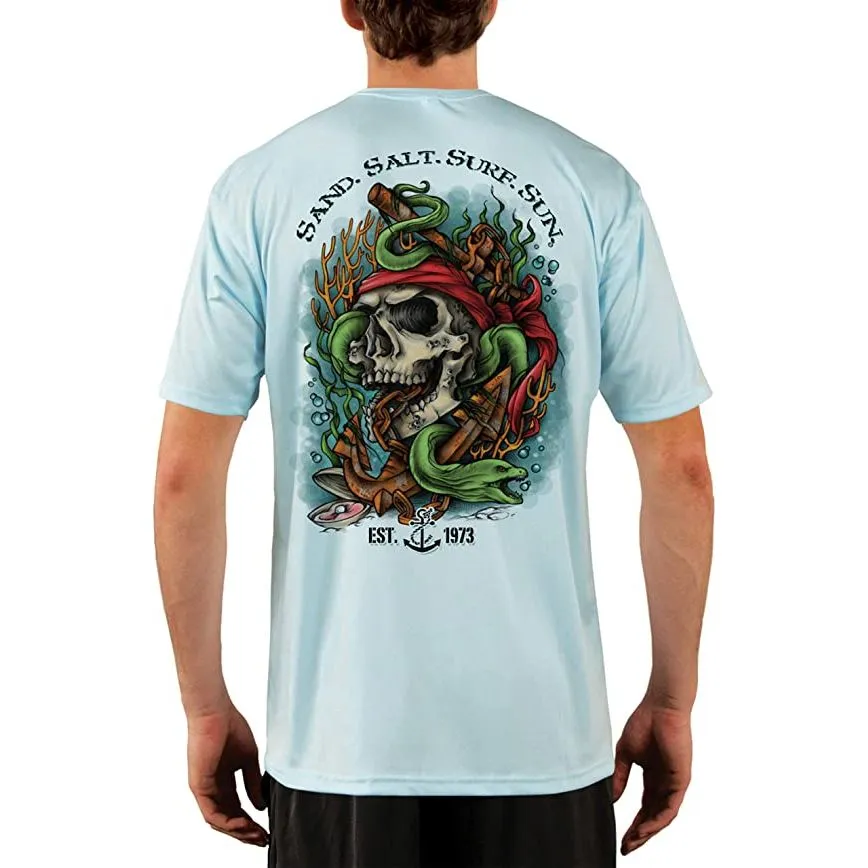 SAND.SALT.SURF.SUN. Skull EEL Men's UPF 50  UV Sun Protection Performance Short Sleeve T-Shirt