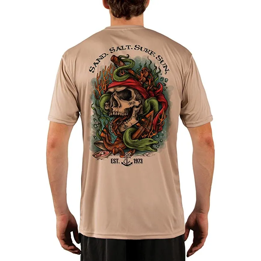 SAND.SALT.SURF.SUN. Skull EEL Men's UPF 50  UV Sun Protection Performance Short Sleeve T-Shirt