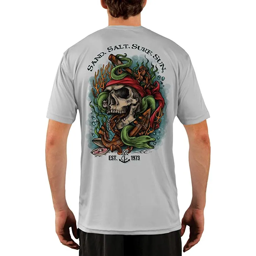 SAND.SALT.SURF.SUN. Skull EEL Men's UPF 50  UV Sun Protection Performance Short Sleeve T-Shirt