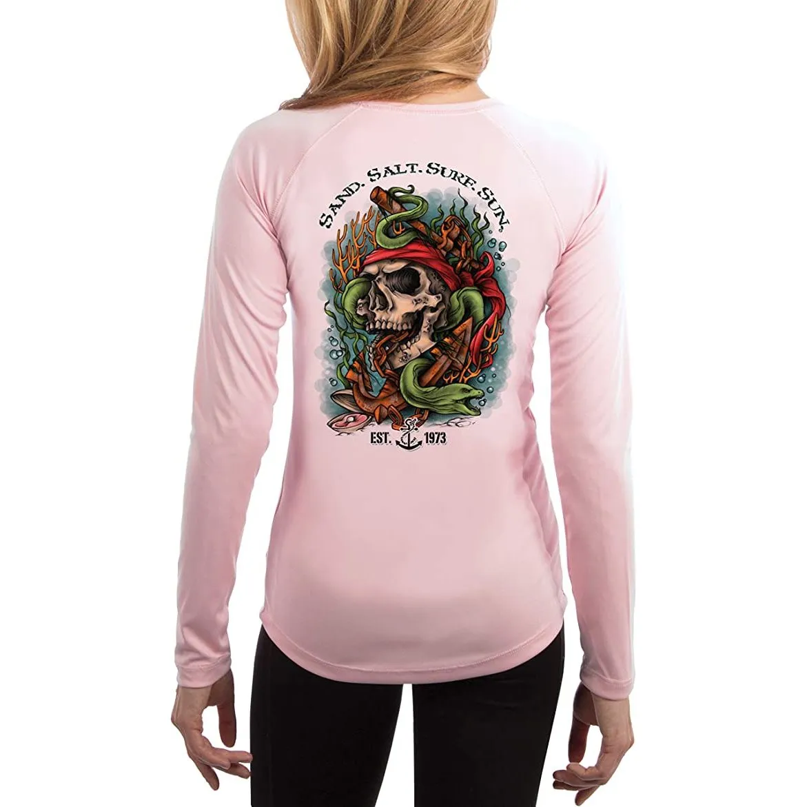 SAND.SALT.SURF.SUN. Skull EEL Women's UPF 50  UV Sun Protection Performance Long Sleeve T-Shirt