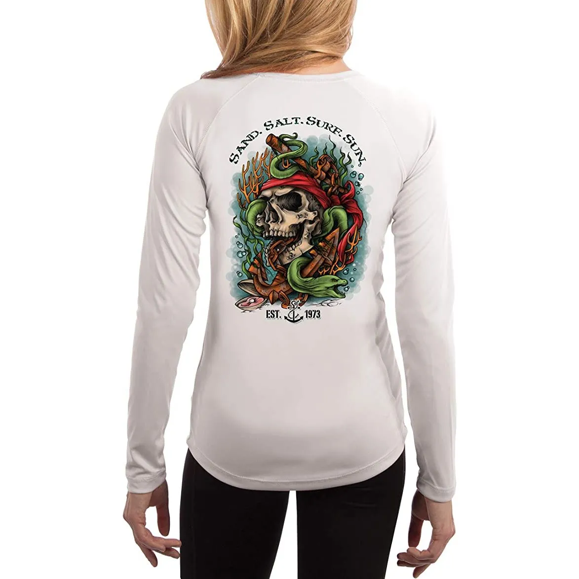 SAND.SALT.SURF.SUN. Skull EEL Women's UPF 50  UV Sun Protection Performance Long Sleeve T-Shirt