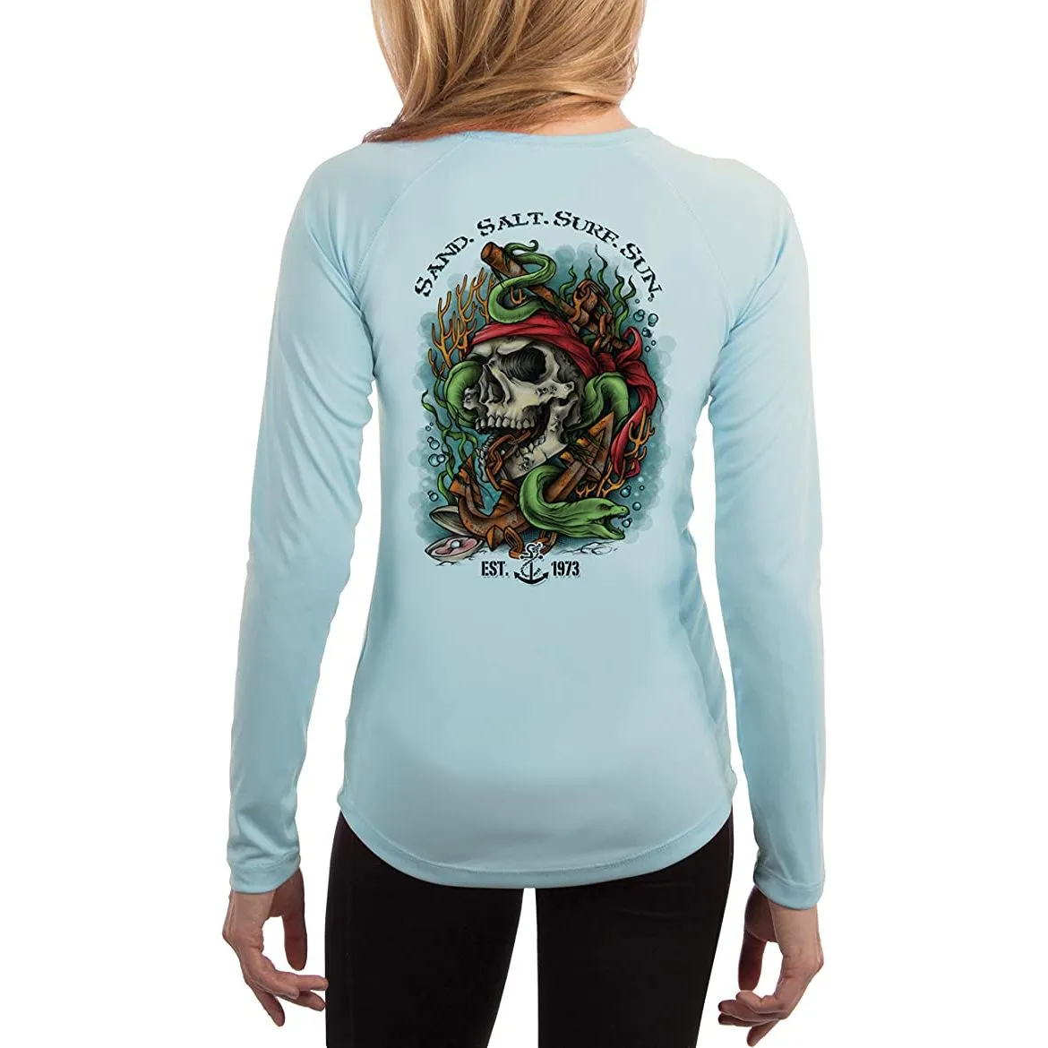 SAND.SALT.SURF.SUN. Skull EEL Women's UPF 50  UV Sun Protection Performance Long Sleeve T-Shirt
