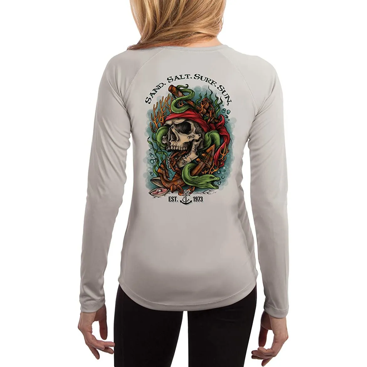 SAND.SALT.SURF.SUN. Skull EEL Women's UPF 50  UV Sun Protection Performance Long Sleeve T-Shirt