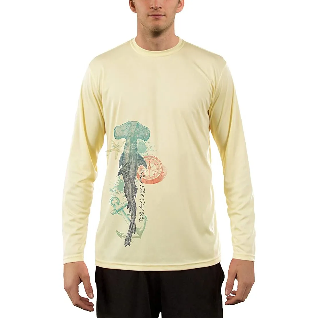 SAND.SALT.SURF.SUN. Vintage Shark Men's UPF 50  UV Sun Protection Performance Long Sleeve T-Shirt