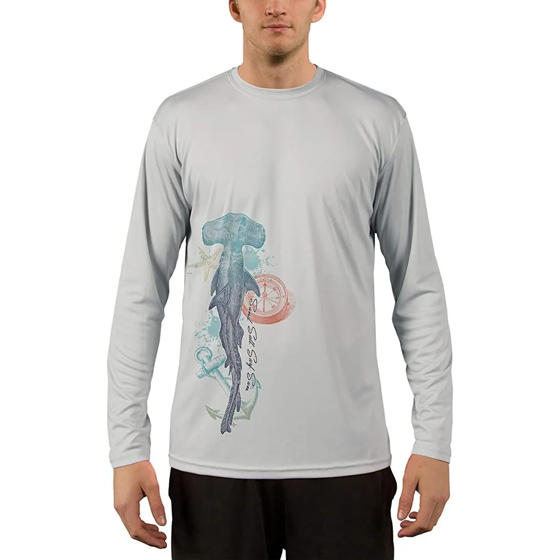 SAND.SALT.SURF.SUN. Vintage Shark Men's UPF 50  UV Sun Protection Performance Long Sleeve T-Shirt