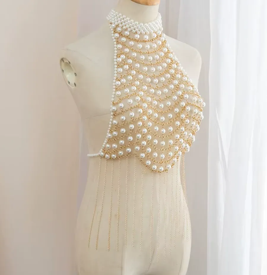 SCARLET HALTER PEARL BEADED TOP