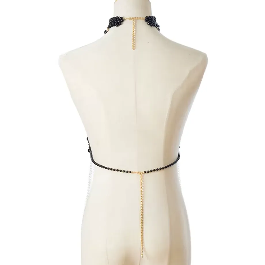 SCARLET HALTER PEARL BEADED TOP