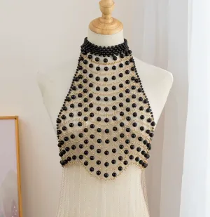 SCARLET HALTER PEARL BEADED TOP