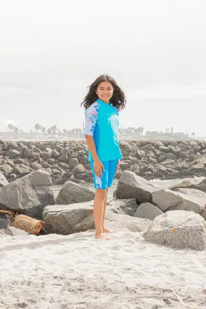 Seaside Rash Guard & Jammer Short - Celeste (MADE IN USA)