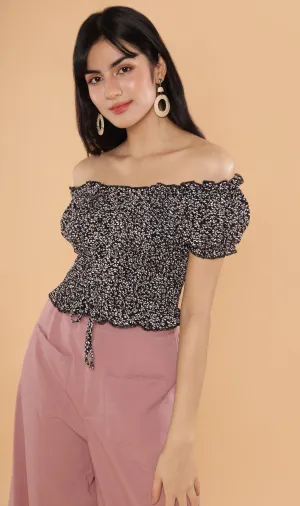 SEBBE Puff-Sleeve Lace-Up Top (Black)