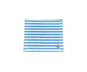 Set of 4 Blue and White Striped Linen Placemats with Coral Embroidered Anchor