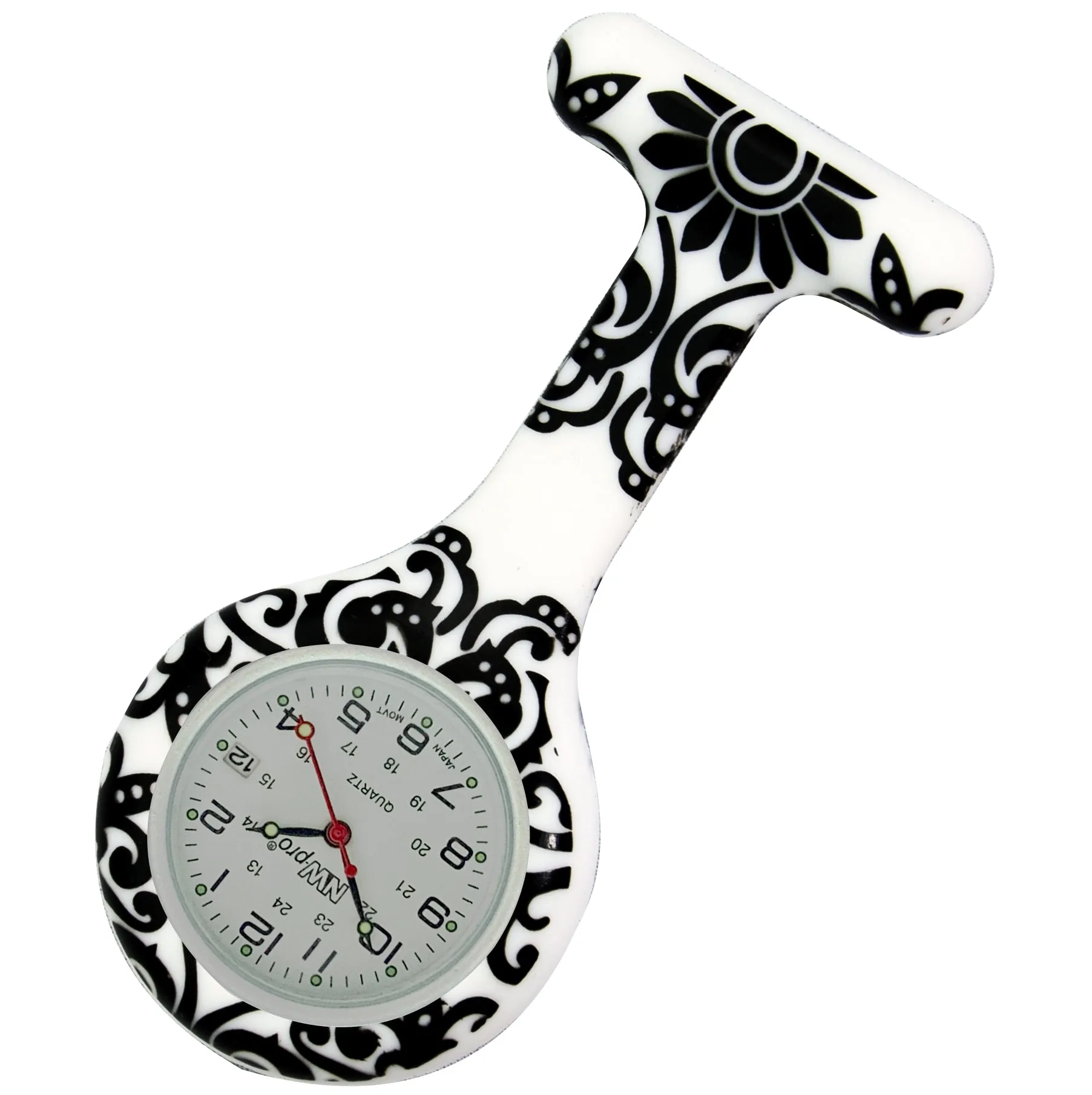 Silicone Pin-on Nurse Watch - Brocade - White Date Dial